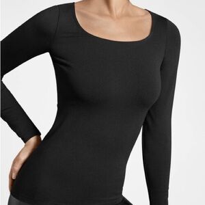 WOLFORD Black Cordoba Long Sleeve T-Shirt {$295} Nylon Blend Jersey Scoop Small